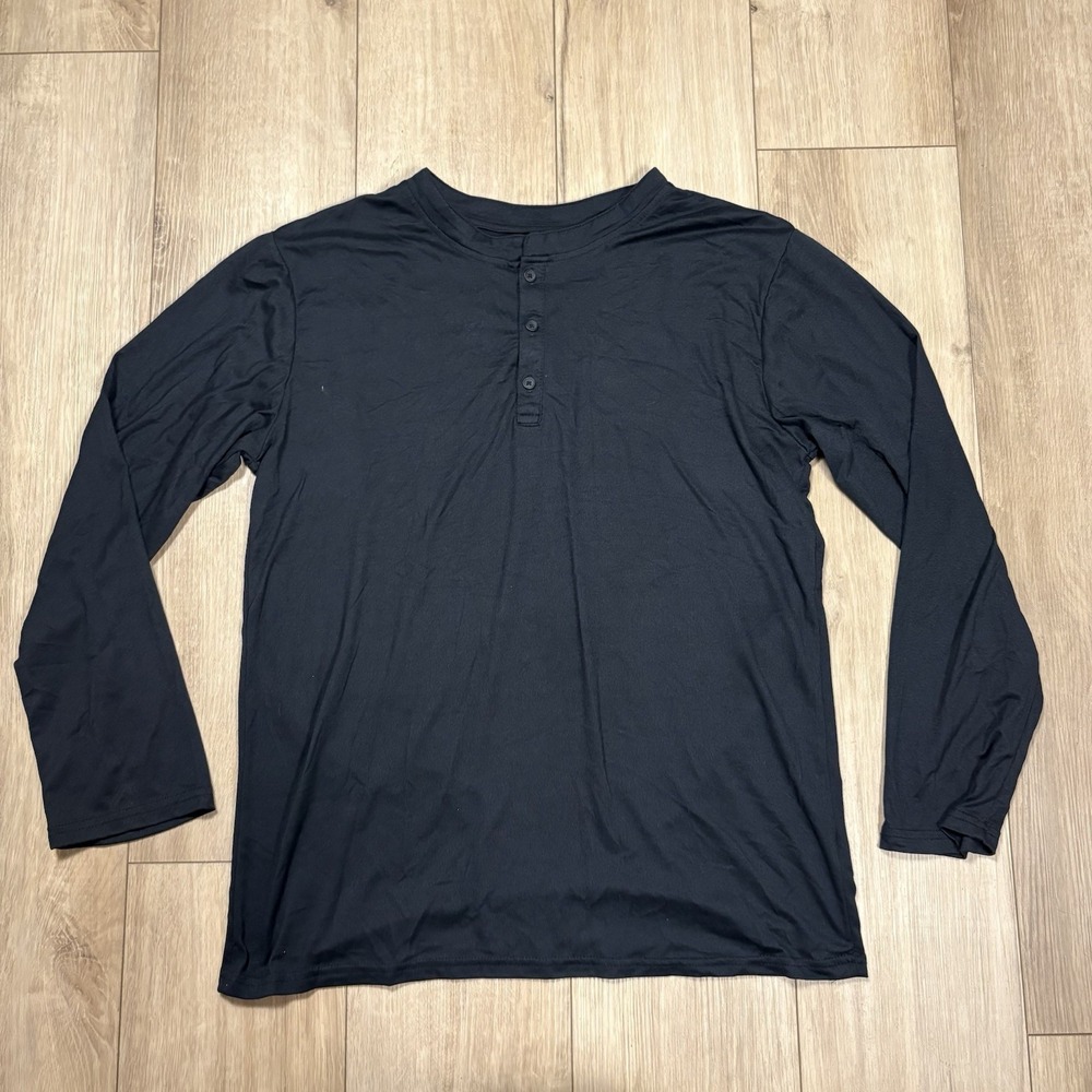 Berkley Jensen Henley Shirt Men's Medium Black Button‎ Long Sleeve Soft Casual